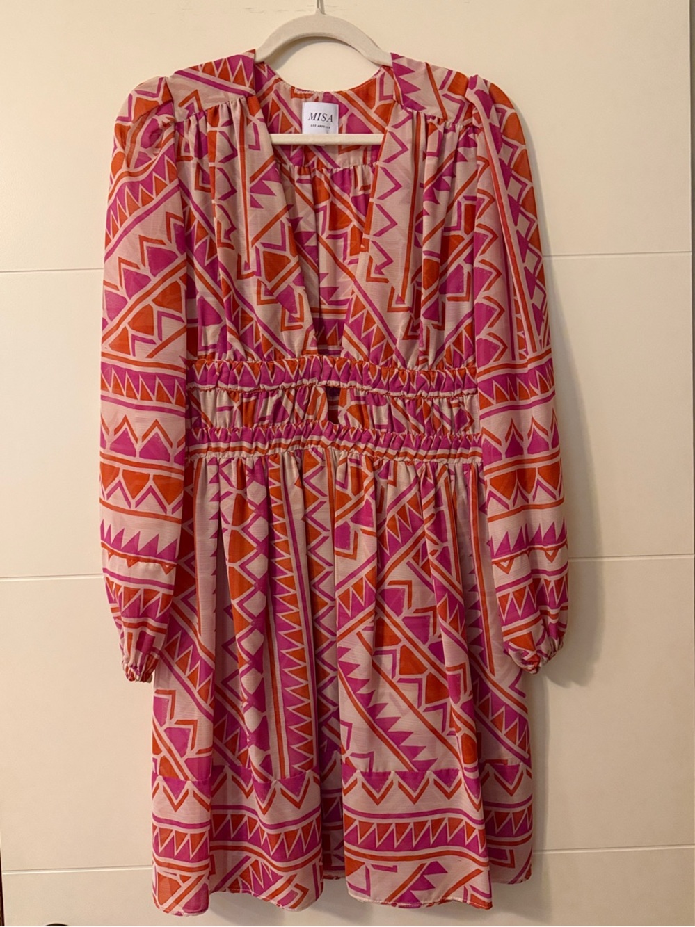 Misa Los Angeles Pink and Orange Geometric Mini Dress